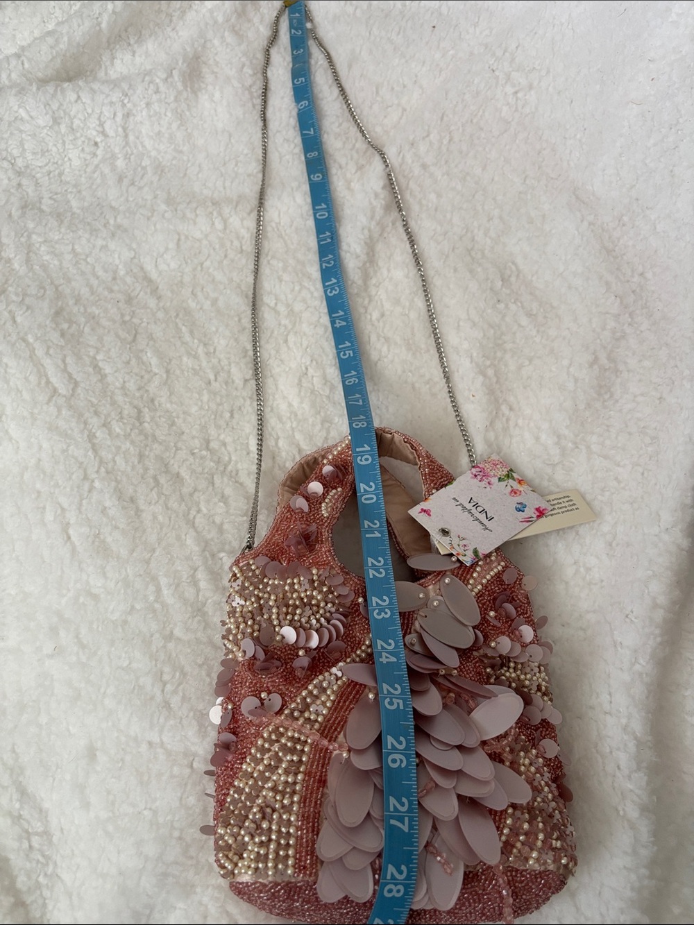 Handcrafted Pink Sequin & Pearl Evening Bag - Picture 6 of 8